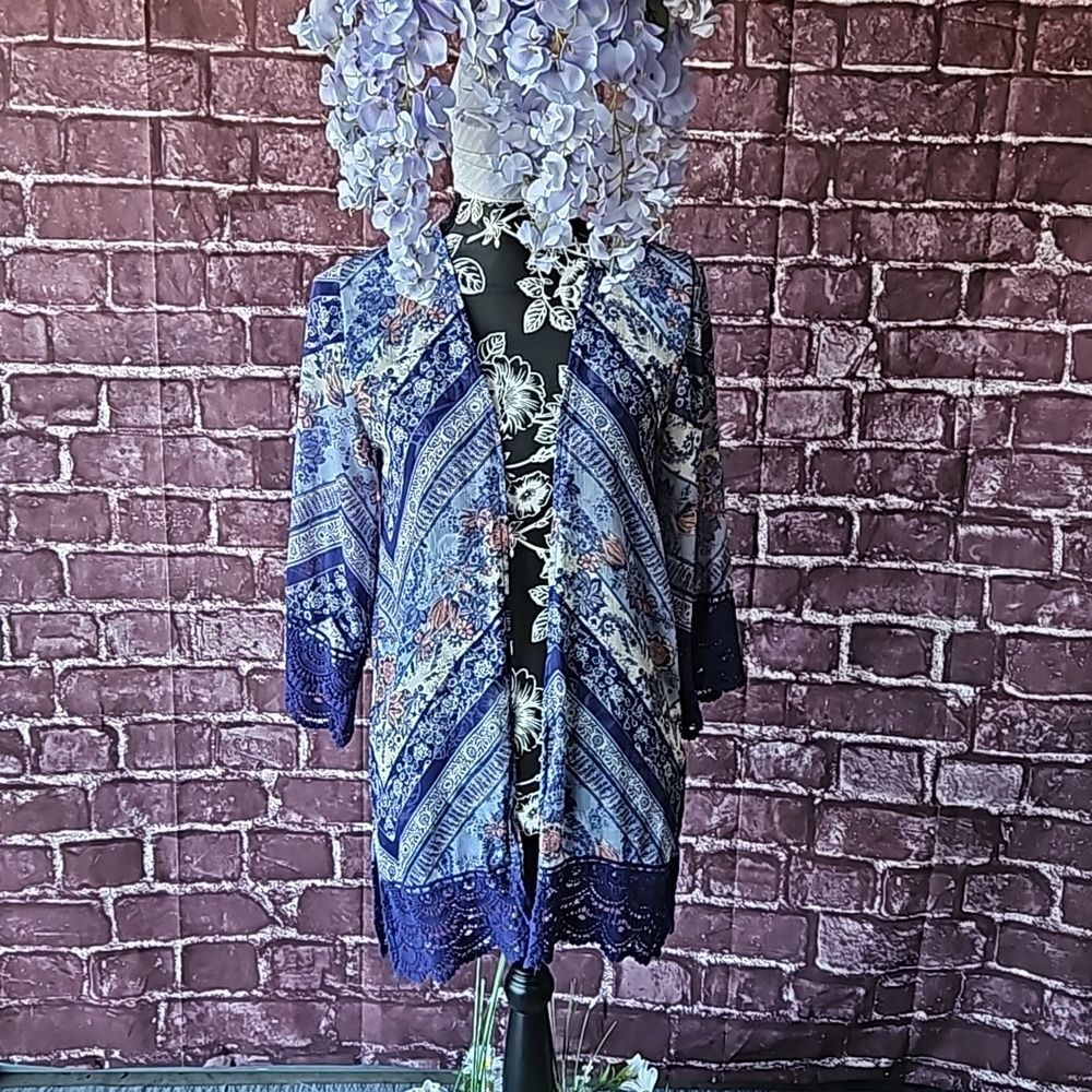 Rewind Kimono with Crocheted Hem and Trim. Bohemian CLEARANCE